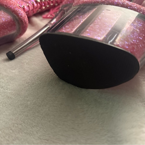 Pleaser Adore Pink Glitter Platform Ankle Boots Size 9 Gently Used - Picture 3 of 3